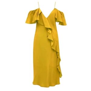 Gold Hawk Victorian Ruffle Silk Dress In Mellow Yellow L - NWT